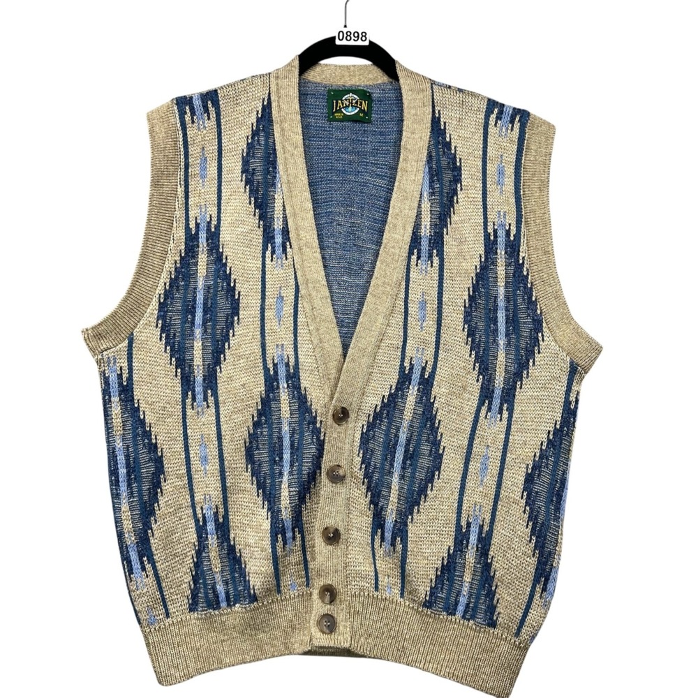 Vtg Jantzen‎ Knit Cardigan Sweater Vest Mens M USA Made Grandpa Cabin Preppy